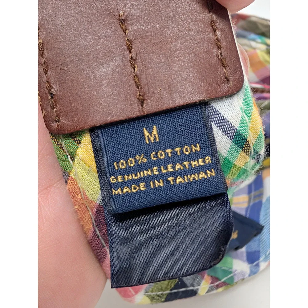Brooks Brothers Madras Plaid D-Ring Belt Mens Medium Multi Color Leather Trim